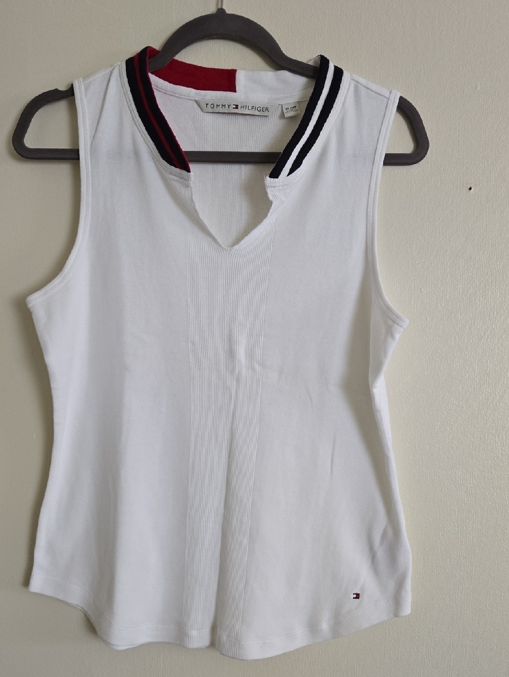 Tommy Hilfiger White With Red And Blue Collar